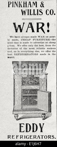 17 MAI 1898 - La Gazette du soir, une annonce pour Pinkham & Willis Eddy Entreprise d'un réfrigérateur. Banque D'Images