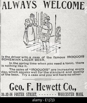 17 mai 1898 -L'Evening Gazette 'toujours bienvenue, Iroquois Lager Beer bohème, George F. Hewitt Company.' Banque D'Images