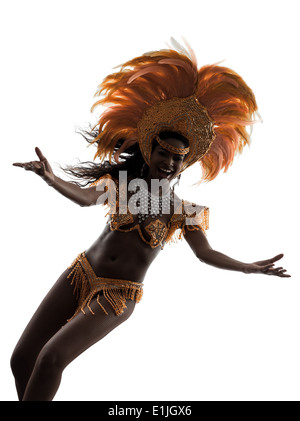 Une femme africaine samba dancer dancing silhouette sur fond blanc Banque D'Images