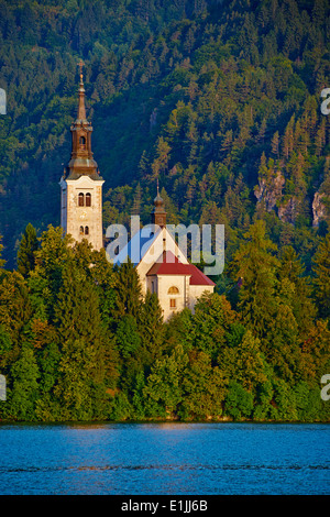 La Slovénie, Bled, le lac Bled et les Alpes Juliennes, l'église de l'Assomption Banque D'Images