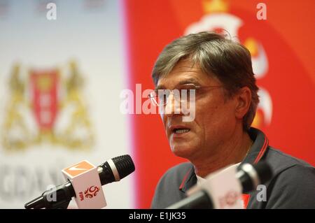 Gdansk, Pologne 5e, juin, 2014 L'équipe nationale de football polonais conférence de presse avant le match amical de la Lituanie au stade PGE Arena. L'entraîneur chef de l'équipe polonaise Adam Nawalka parle aux médias au cours de la conférence : Michal Fludra Crédit/Alamy Live News Banque D'Images