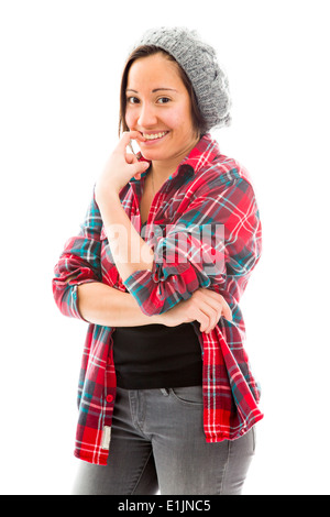 Young woman biting nail Banque D'Images