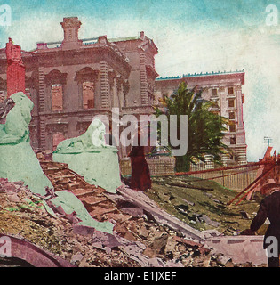 Tremblements de terre et d'incendies de l'épave et Huntington magnifique palais d'inondation et Fairmount Hotel - San Francisco 1906 Séisme Banque D'Images
