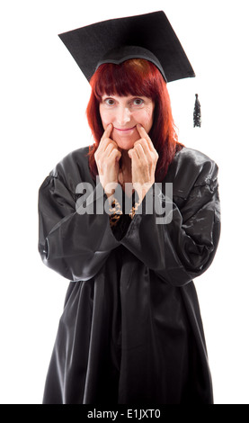 Étudiant adulte debout et montrant smiley face Banque D'Images