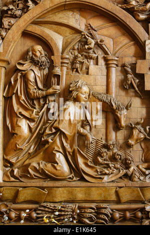 Mauer bei Dresden Église. Autel sculpté, 1509. La nativité. Banque D'Images