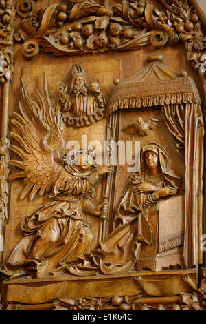 Mauer bei Dresden Église. Autel sculpté, 1509. L'annonciation par l'ange Gabriel à Marie Banque D'Images