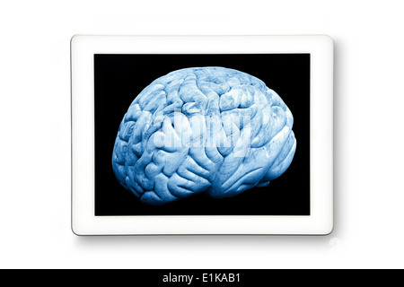 L'oeuvre de l'ordinateur d'un cerveau humain sur une tablette numérique. Banque D'Images