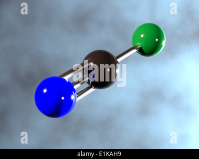 La structure moléculaire du chlorure de cyanogène (noir de carbone) montrant le chlore (vert) et de l'azote (bleu) de l'oeuvre de l'ordinateur. Banque D'Images