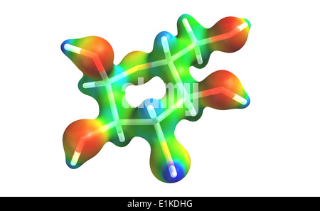 Modèle moléculaire du glucose la carte en couleur représente le potentiel électrostatique dans toute la surface de la molécule atomes sont Banque D'Images