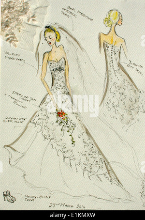 Fashion Designer croquis d'un robe de mariée Banque D'Images