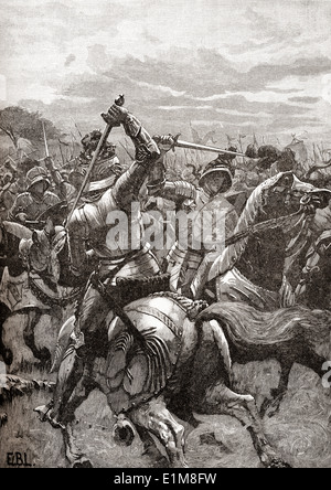 Richard III à la bataille de Bosworth Field, Angleterre, 22 août 1485. Banque D'Images