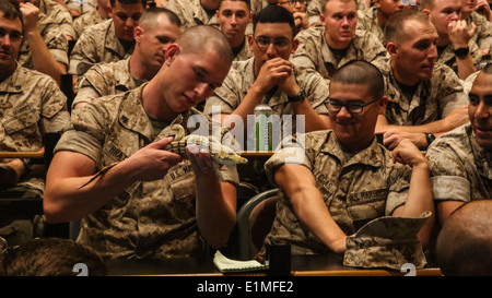 Les Marines américains avec une poignée de rotation Maritime Force-Darwin crocodile d'eau douce au cours d'une brève orientation au Robertson Barrack Banque D'Images