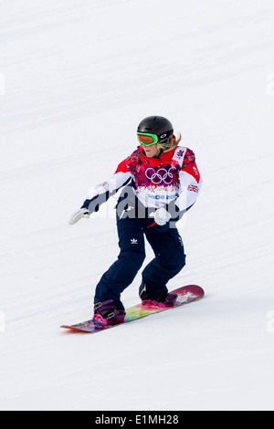Jenny Jones (GRB) médaillée de bronze en compétition dans Ladies's snowboard slopestyle aux Jeux Olympiques d'hiver de Sotchi en 2014, Banque D'Images