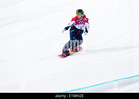 Jenny Jones (GRB) médaillée de bronze en compétition dans Ladies's snowboard slopestyle aux Jeux Olympiques d'hiver de Sotchi en 2014, Banque D'Images