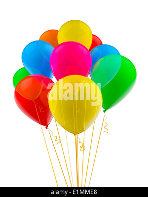 Anniversaire enfants concept parti contexte - bouquet de ballons multicolores colorées isolé sur fond blanc Banque D'Images