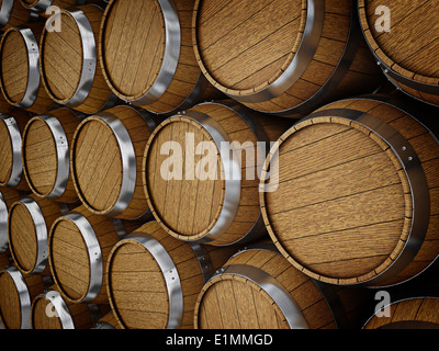 Chêne en bois brandy vin bière barils lignes close up Banque D'Images