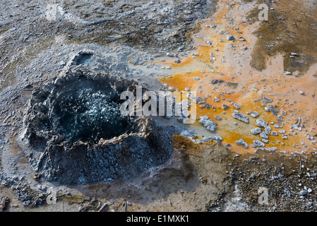 Hot spring avec eau bouillonnante. Le Parc National de Yellowstone, Wyoming, USA. Banque D'Images