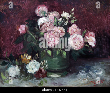 Roses et pivoines.juin (1886) peinture de maître de Vincent van Gogh.(1853-1890) Banque D'Images