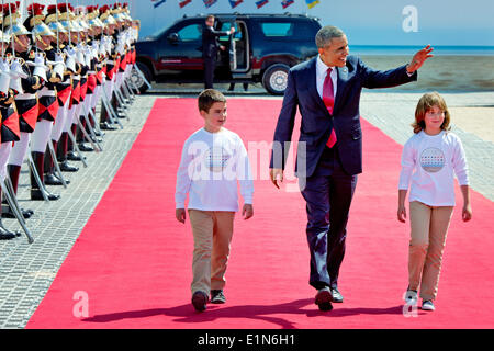 Normandie, France. 06 Juin, 2014. Le président américain Barack Obama lors de la 70e anniversaire du débarquement, à Sword Beach, de Ouistreham, Normandie, France, 06 juin 2014. Dpa : Crédit photo alliance/Alamy Live News Banque D'Images