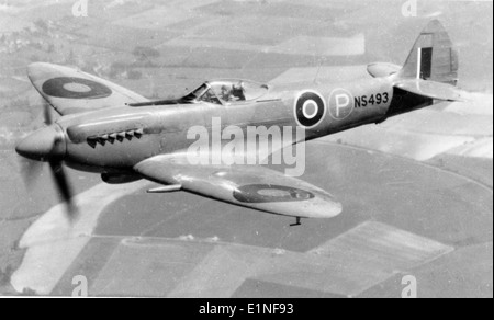 Le Supermarine Seafire Mk. XVII, NS493, était une version navalisée du Spitfire, modifiée pour les opérations à base de porte-avions pendant la IIe Guerre mondiale. Il a joué un rôle clé dans les opérations aériennes de la Royal Navy. Banque D'Images