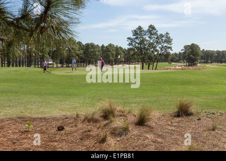 Les golfeurs mise sur un green, PInehurst Resort Golf Course, Pinehurst, Caroline du Nord, États-Unis Banque D'Images