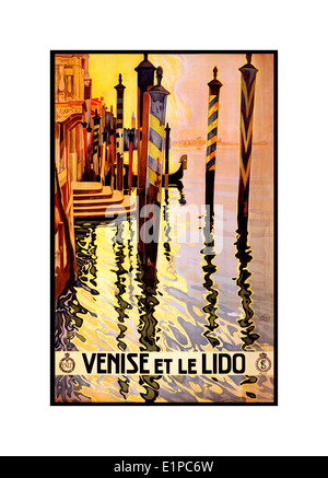 1920's vintage voyage évocateur pour l'affiche de Lido de Venise Italie Banque D'Images
