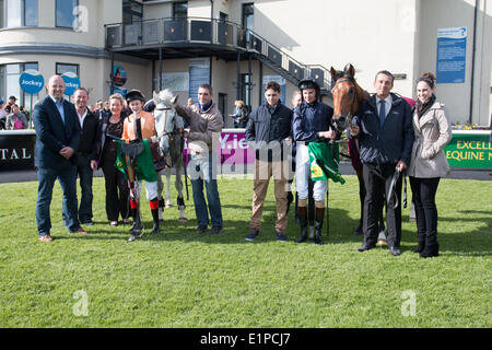 Un Dead-Heat dans la dernière course à l'hippodrome de Curragh avec Gypsy King (à droite) et Dalasiri (gauche) à la CRT L'excellence en matière de nutrition équine Maiden Banque D'Images