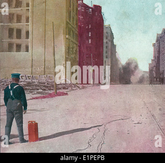 Le dynamitage le séisme et l'incendie des bâtiments échoués sur Market Street, San Francisco, Californie Banque D'Images