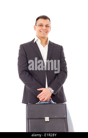 Homme souriant en costume avec porte-documents Banque D'Images