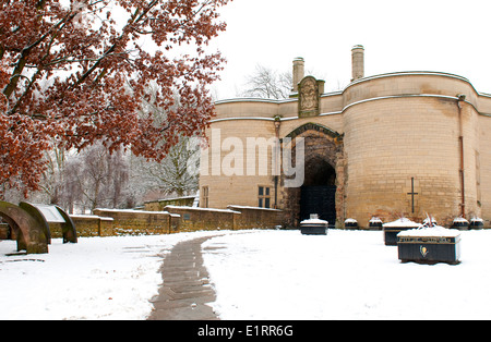 La neige au château de Nottingham, Nottinghamshire England UK Banque D'Images