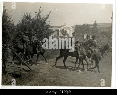 Cavalerie la mise hors tension de la route à l'eau chevaux sur la mars [Fenges, France]. . Banque D'Images