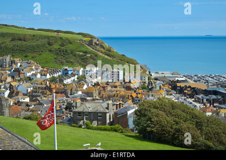 La vieille ville de Hastings de West Hill England UK Banque D'Images