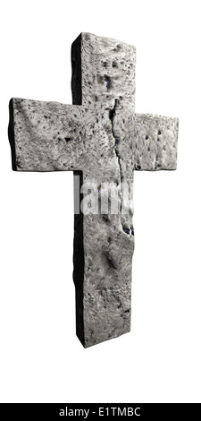 Croix faite de pierre isolated on white Banque D'Images