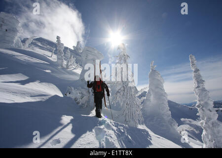 La skieuse de l'arrière-pays, près de station de ski de Whitewater, BC, Canada Banque D'Images