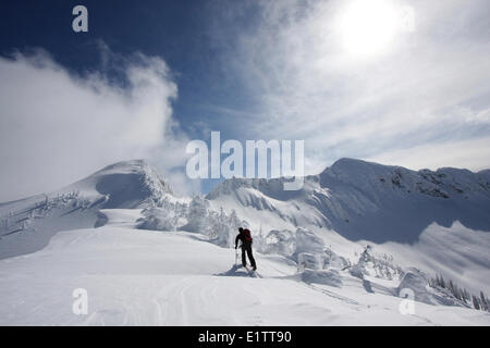 La skieuse de l'arrière-pays, près de station de ski de Whitewater, BC, Canada Banque D'Images