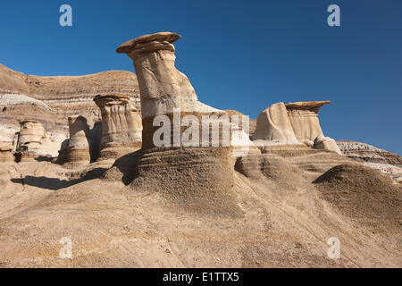 Cheminées, 16 km à l'est de Drumheller sur le Hoodoo Trail (route 10), Alberta, Canada Banque D'Images