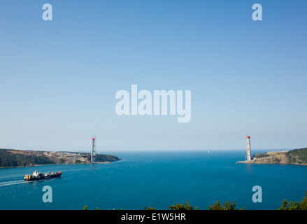 Pont Yavuz Sultan Selim en construction sur le Bosphore à Istanbul Turquie Banque D'Images