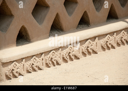 Sculptures en relief zoomorphes sur les murs en adobe de Chan Chan, la citadelle de la Culture Chimù près de Trujillo au Pérou La Libertad Banque D'Images