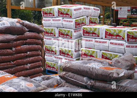 Centre de jardinage australien à terrey Hills, Sydney, Australie vendant du paillis de canne à sucre biologique dans un film plastique Banque D'Images