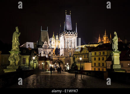 République Tchèque, Prague, le Pont Charles, le château de Prague, Banque D'Images