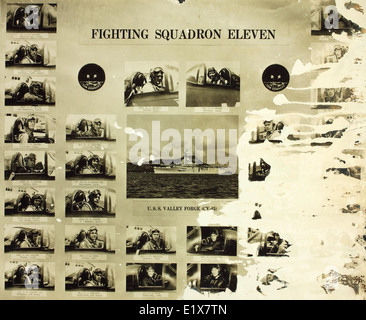 Le VF-11, connu sous le nom de Sun Downers, était un escadron de chasse de l'US Navy qui a servi pendant la seconde Guerre mondiale, notamment à bord de l'USS Valley Forge (CV-45). L'escadron a joué un rôle important dans le combat aérien naval pendant le conflit. Banque D'Images