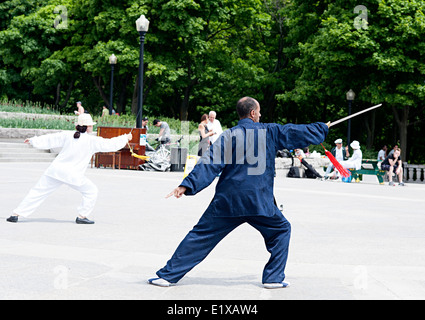 Les professionnels de l'exercice de Tai chi sur le mont Royal Plaza à Montréal, Québec, Canada. Banque D'Images