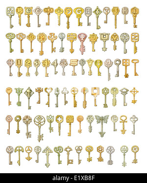 Alphabet et de symboles sur les touches de fées. Peinture, isolated on white Banque D'Images