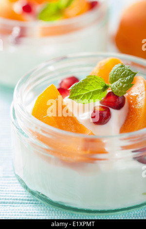 Petit-déjeuner sain avec du yogourt grenade abricot Banque D'Images