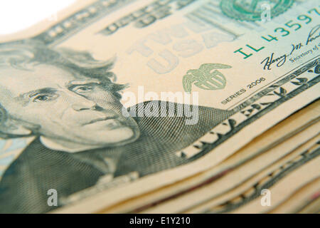 Macro d'ensemble de 20 dollar bills Banque D'Images