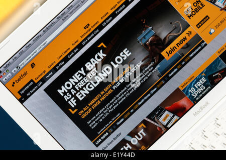 Chippenham, UK. 11 Juin, 2014. Le site de paris en ligne Betfair est vue sur un ordinateur portable le jour où la société a annoncé un bénéfice annuel de 51 millions de livres. Credit : lynchpics/Alamy Live News Banque D'Images