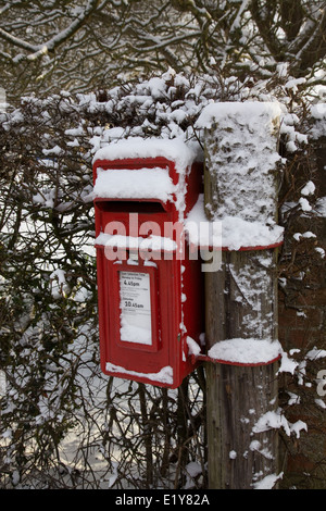 Postbox neigeux dans les haies. Banque D'Images