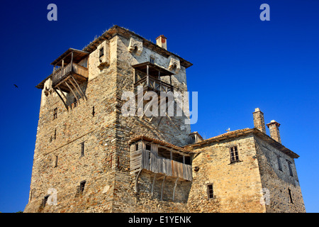 La tour d''Ouranoupolis ('Prosphorios Tower'), ('Halkidiki Chalkidiki'), Macédoine, Grèce Banque D'Images