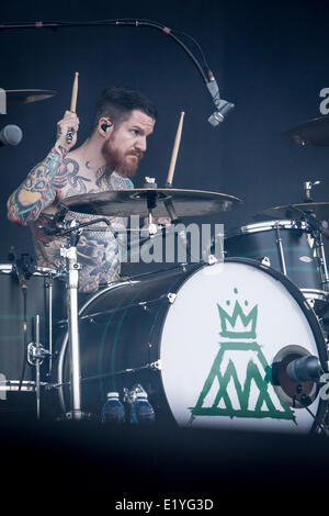 Milan Italie. 10 juin 2014. Le groupe de rock Fall Out Boy effectue live au Ippodromo del Galoppo ouvrant le show de Linkin Park Crédit : Rodolfo Sassano/Alamy Live News Banque D'Images