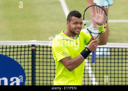 Londres, Royaume-Uni. 11 Juin, 2014. Soyez de la France a gagné son match contre David Goffin de Belgique au cours de la même journée trois hommes à Aegon Tennis Championships dans le Queens Club. Londres, Angleterre, Royaume Uni : Action Crédit Plus Sport Images/Alamy Live News Banque D'Images